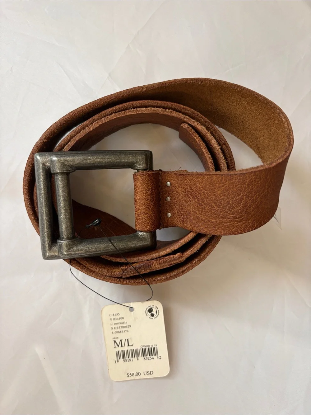 Free People Brown Leather Belt with Antiqued Metal Buckle
